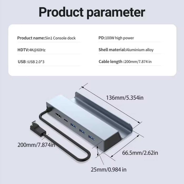 Док-станция Onvian 5в1 Steam Deck (HDMI/3хUSB 2.0/USB-C 100W)