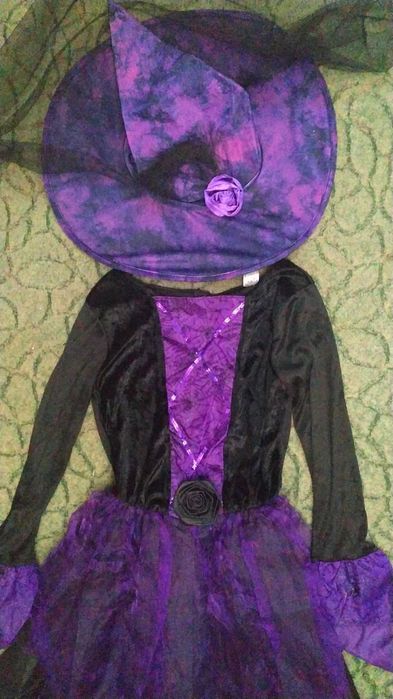 Карнавальное платье ведьмы на Хеллоуин с шляпой, размер S