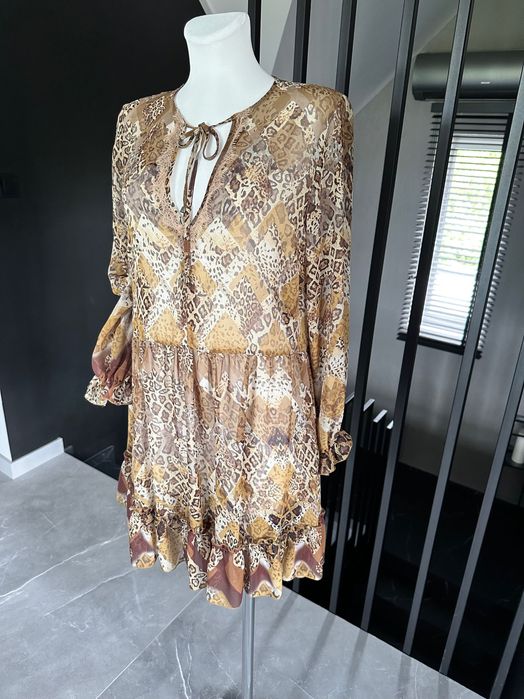 Marsala lekka sukienka tunika zwierzęcy print rozm. uni