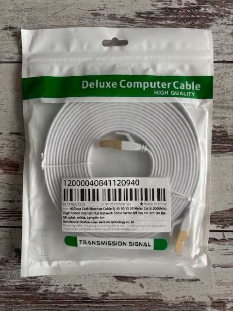 Kabel Ethernet Cat 8 40 Gb/s RJ 45 Biały,Płaski 5 metrów