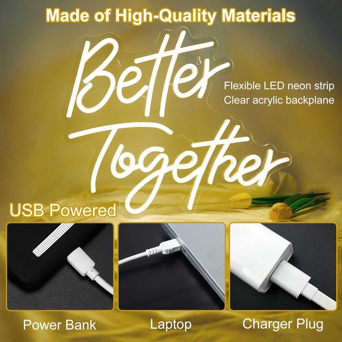 Sinal Luminoso Néon LED em Acrílico " Better Together "