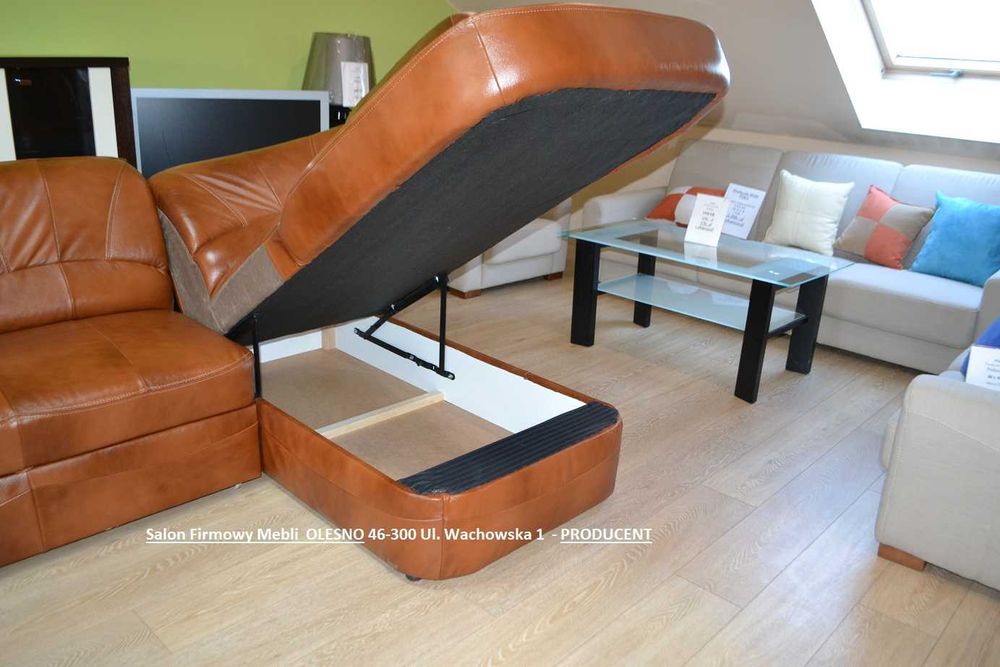 Nowy Narożnik 225x170cm ze Spaniem YARDEK, SKÓRA NATURALNA, -33%