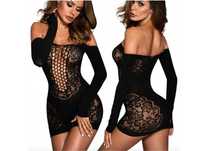 Bodystocking sukienka z wycięciami czarne koronka