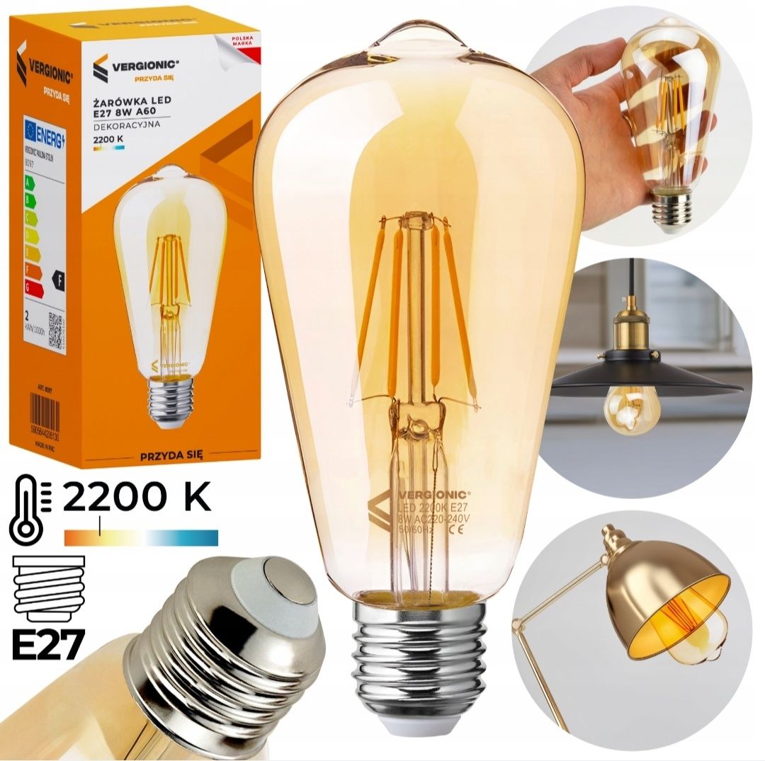 Hit!! Cenowy Zestaw Komplet 3 sztuki Żarówki dekoracyjna LED E27 8W 22