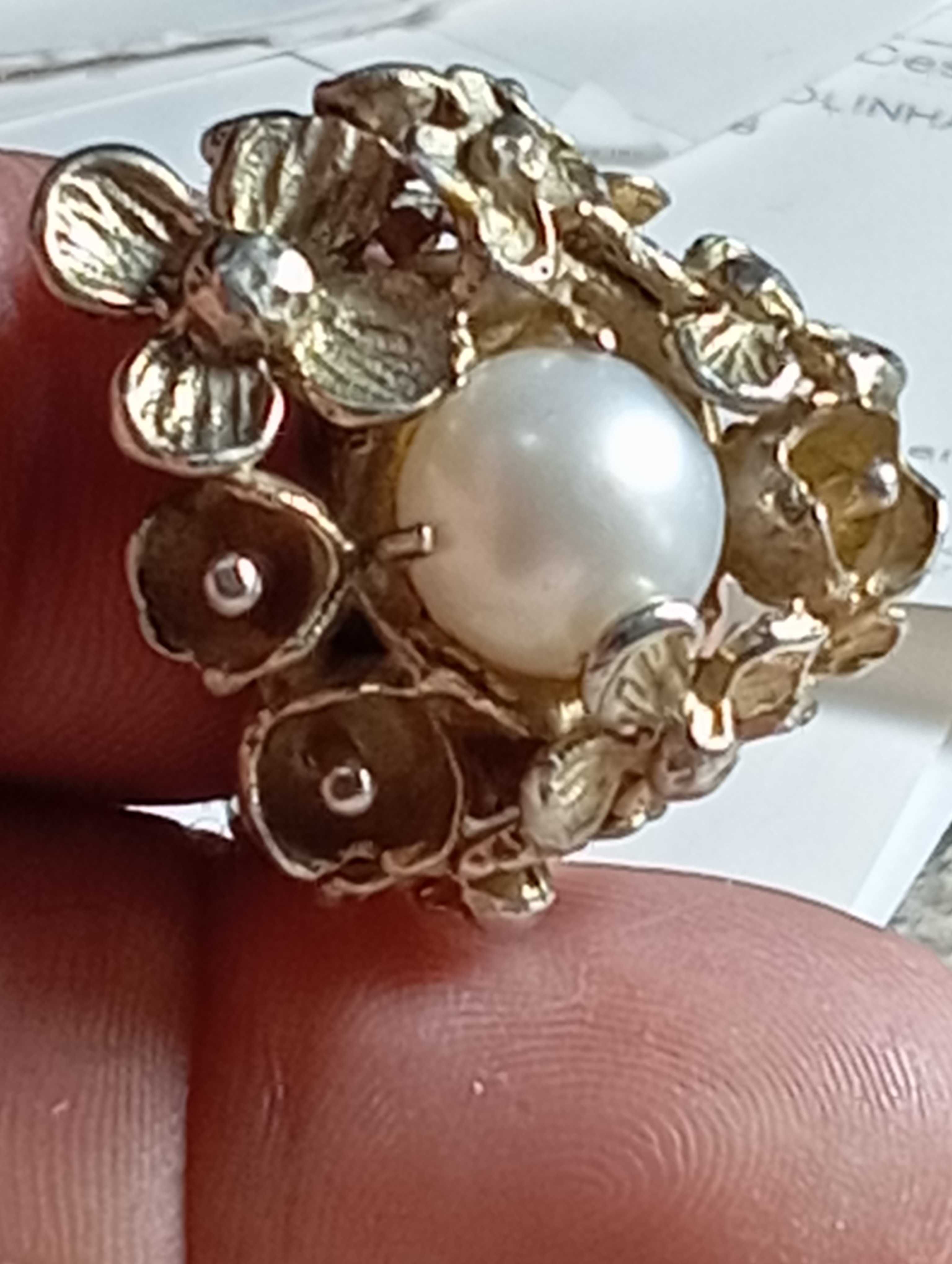 Anel prata dourada com pérola  lindo 18gr