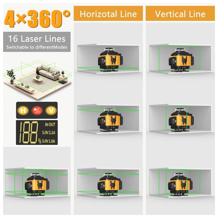 Poziomica laserowa 4d 360,statyw, 2 baterie, walizka,pilot,