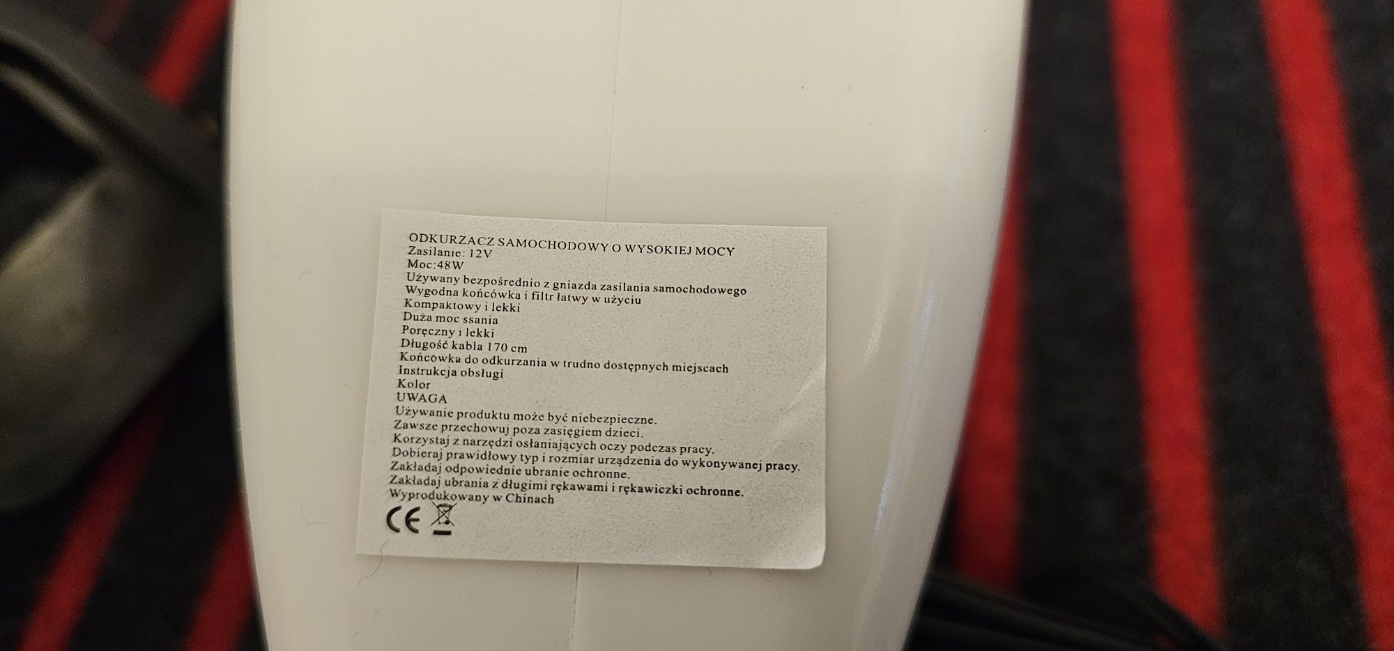 Odkurzacz samochodowy bezworkowy pod zapalniczkę do auta 12V 48W