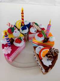 Tort urodzinowy z filcu torcik filcowy do krojenia  Montessori