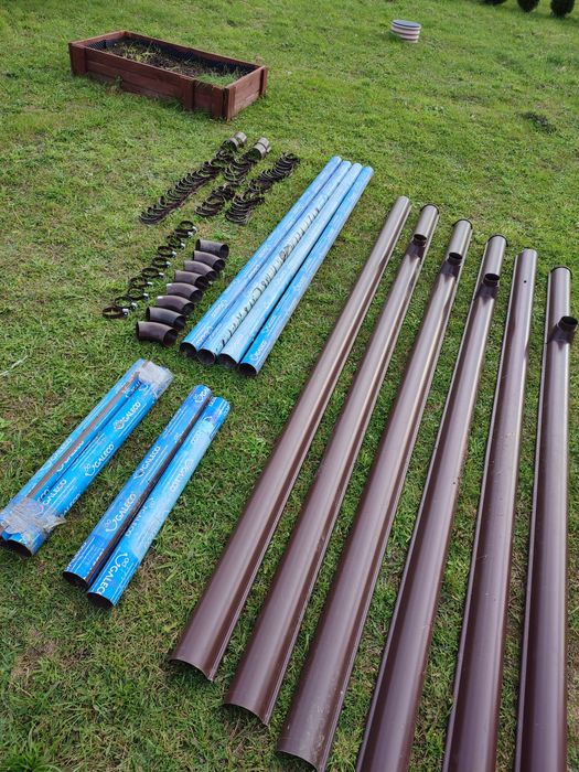 Orynnowanie Galeco stal - prawie nowe na 2x12m - rynny, rury, kolana