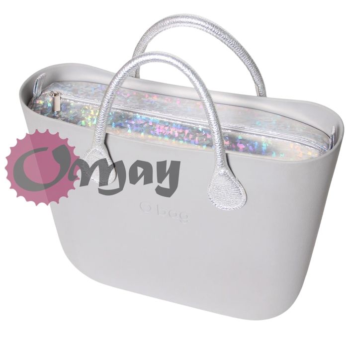 Szary organizer do OBAG MINI holo srebrna eko skóra 2 kieszenie OMAY