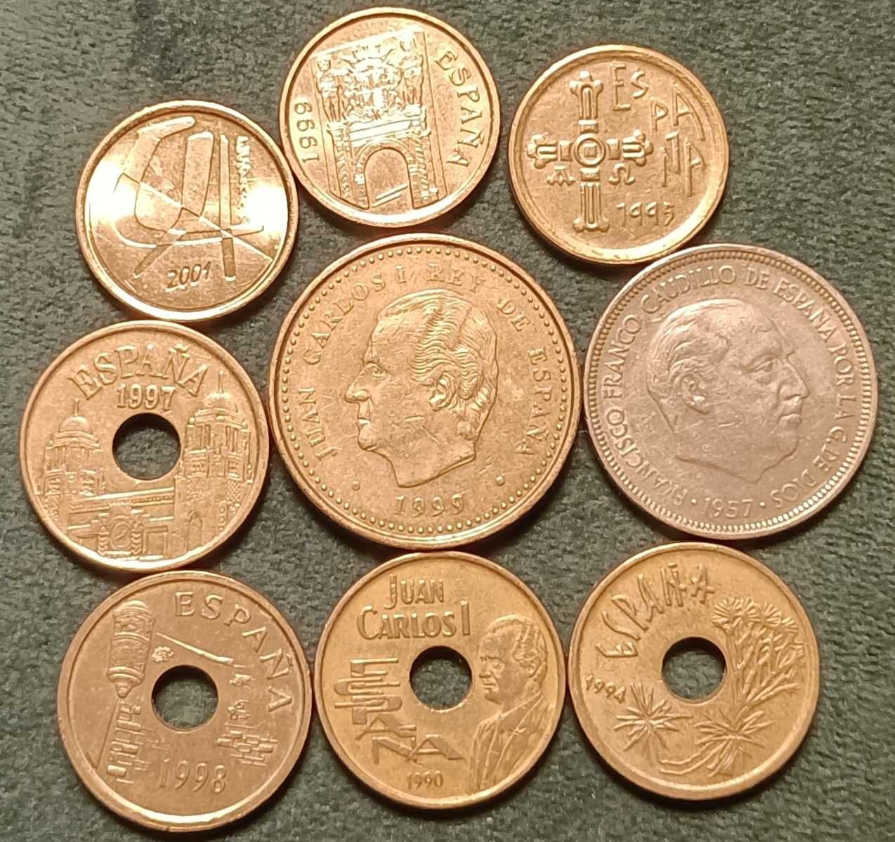 Hiszpania monety ptasy 9 sztuk