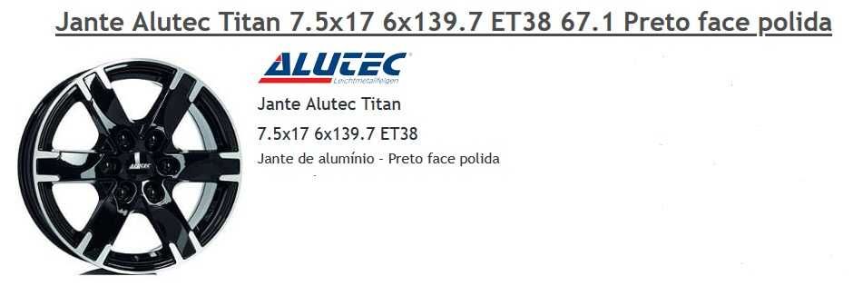 Jante Alutec Titan 7.5x17 6x139.7 ET38 67.1 Preto face polida