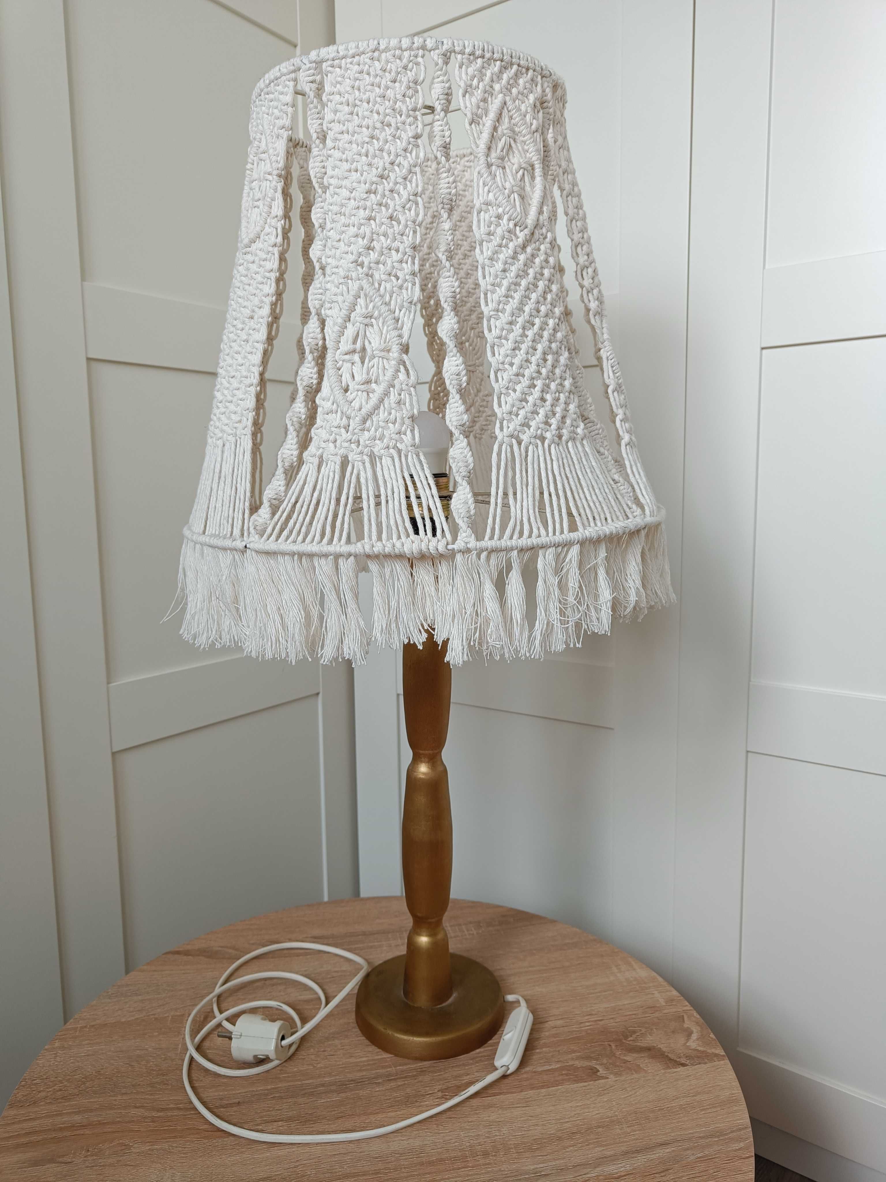 LAMPA stojąca nocna / Abażur z makramy kremowy / Wys. 80cm