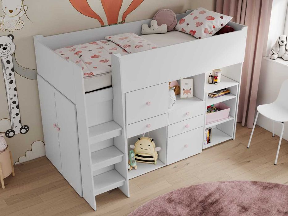 Łóżko dziecięce dla dziewczynki białe 203x140x107cm dostępne w 24h