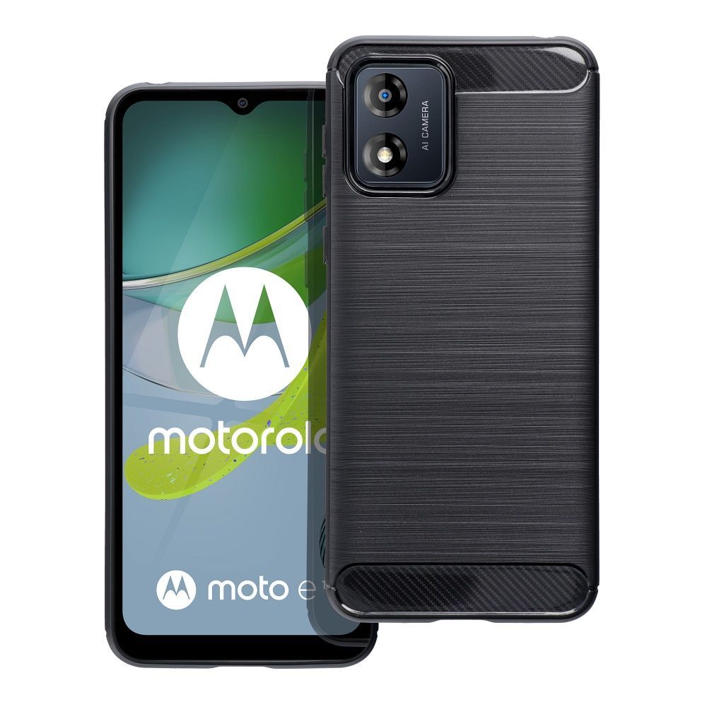 Etui Case Plecki Carbon Do Motorola E13 Czarny + Szkło 9H