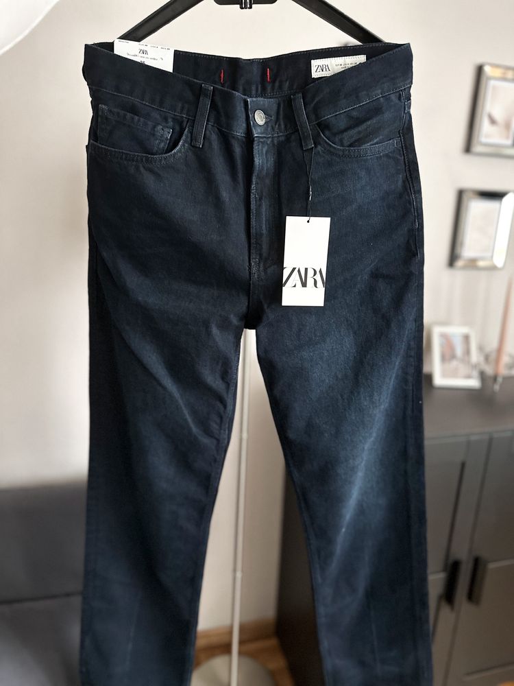 Nowe proste granatowe spodnie jeansy Zara straight relaxed fit 36 S