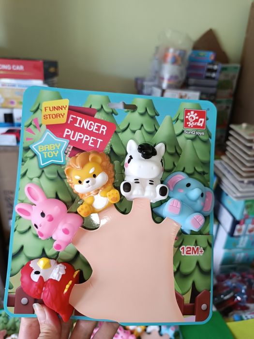 Пальчиковий театр набір 5 тваринок, сортер за кольорами будиночки 10