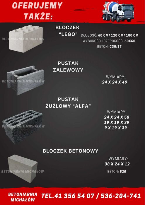 Bloczki betonowe B20 Pustaki Kręgi Materiały Budowlane Betonowe Transp