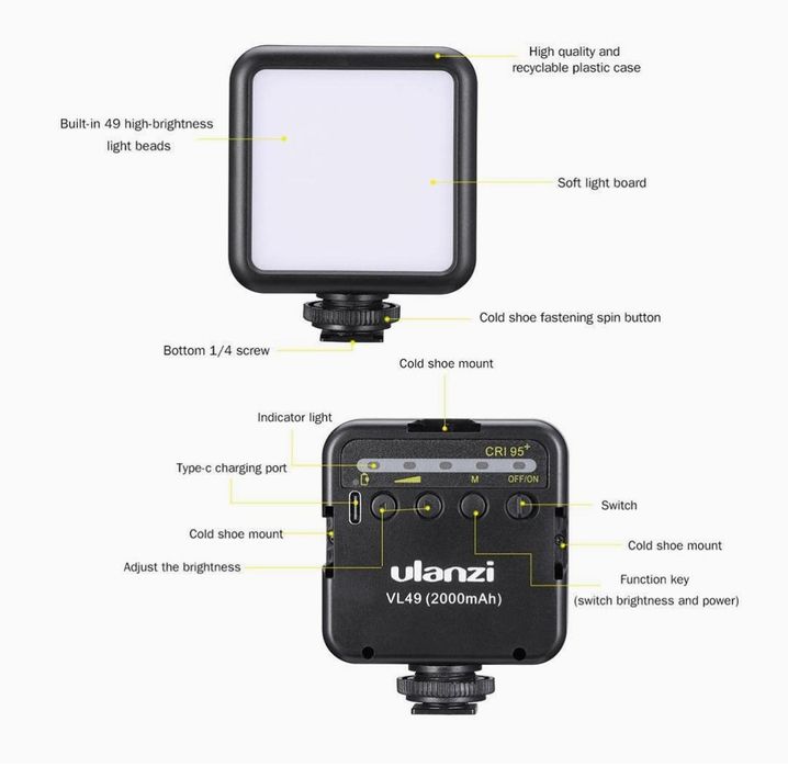 Mini luz LED ulanzi vl49 2000mah para vlog e Streaming NOVO