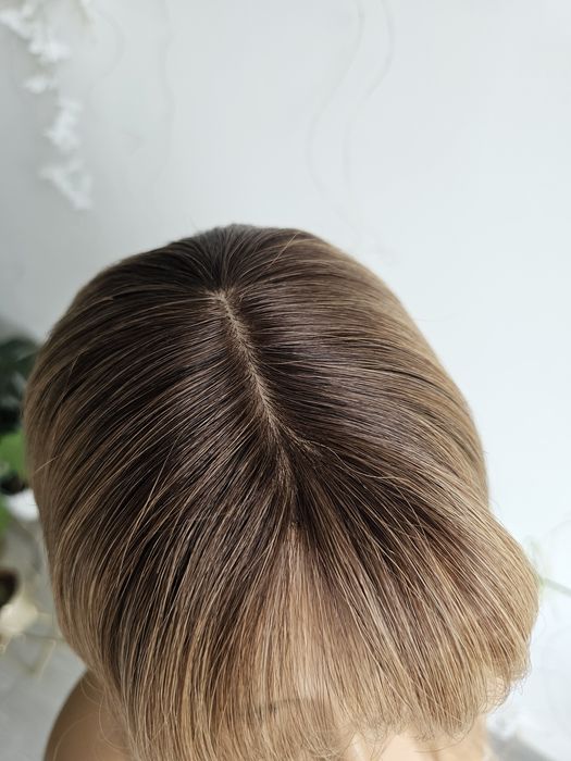 Tupet topper z włosów naturalnych Karina z grzywką blond