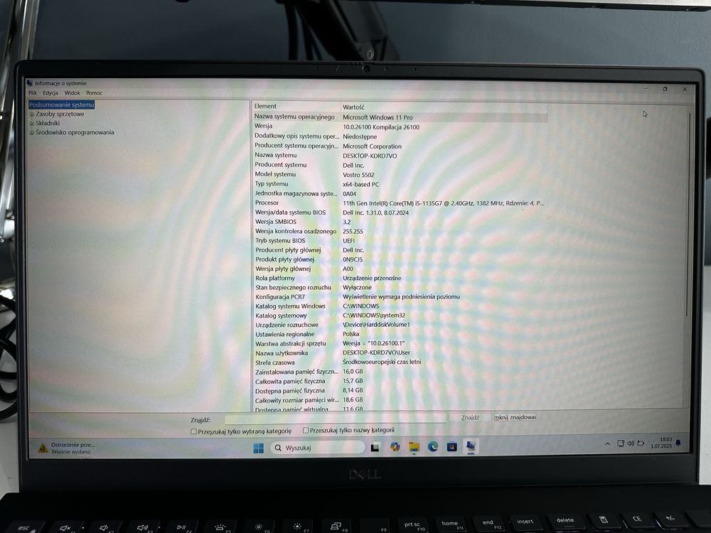 Laptop Dell Vostro 5502 Full HD win11 pro 15,6” i5 16 GB/256GB