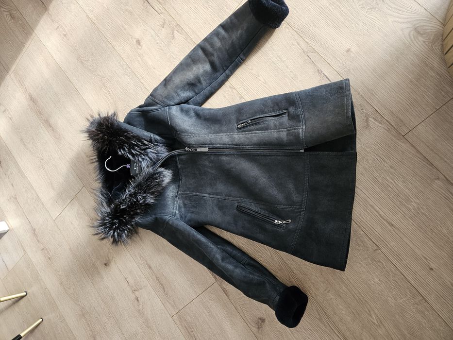 Kożuch damski, płaszcz zimowy, kożuszek S futro owcze