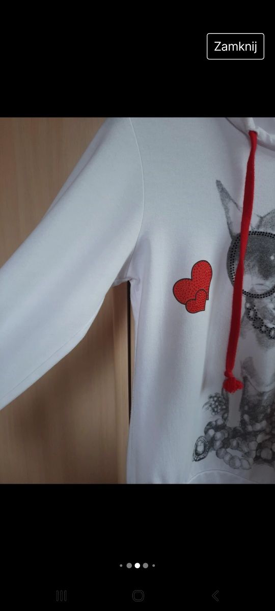 Bluza biała czerwone serduszko-cyrkonie S/M
