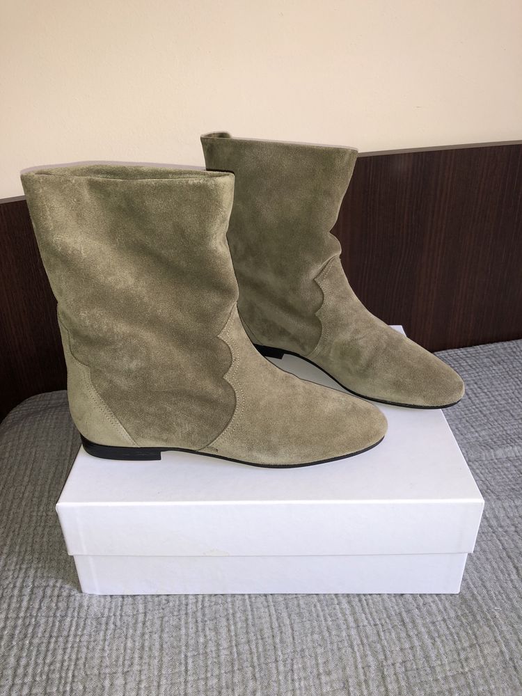 Isabel Marant botki płaskie bez koturny 40 skóra zamsz naturalna