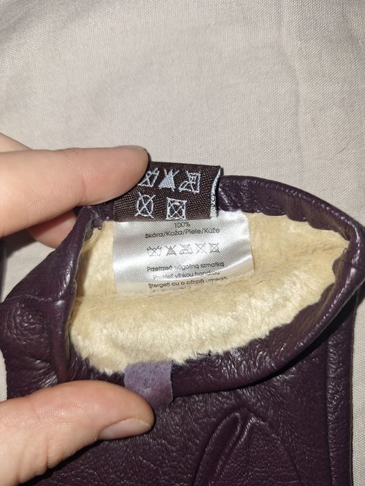 Fioletowe skórzane rękawiczki rozmiar 20  L