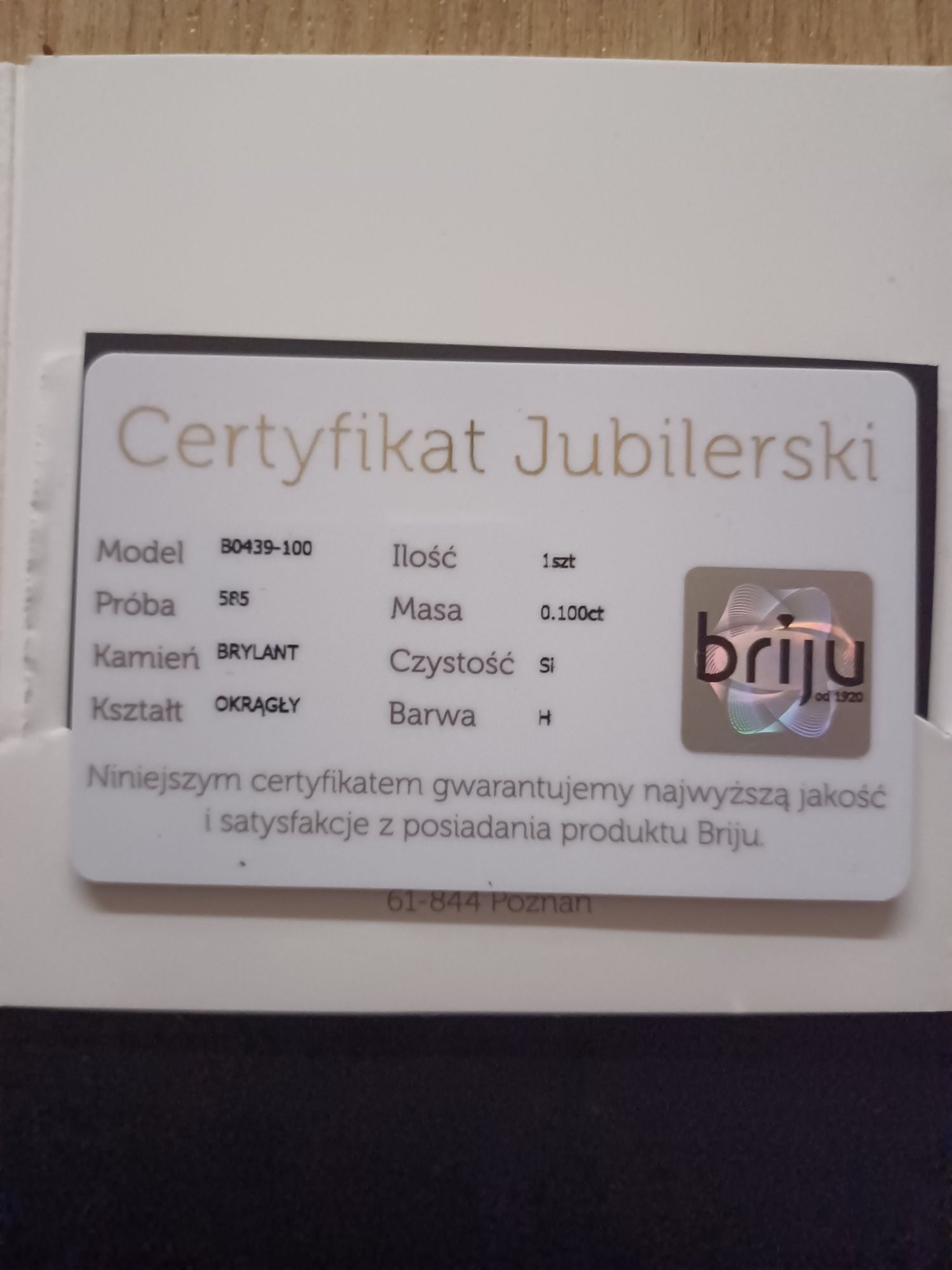 Pierścionek złoty z brylantem briju rozm. 8