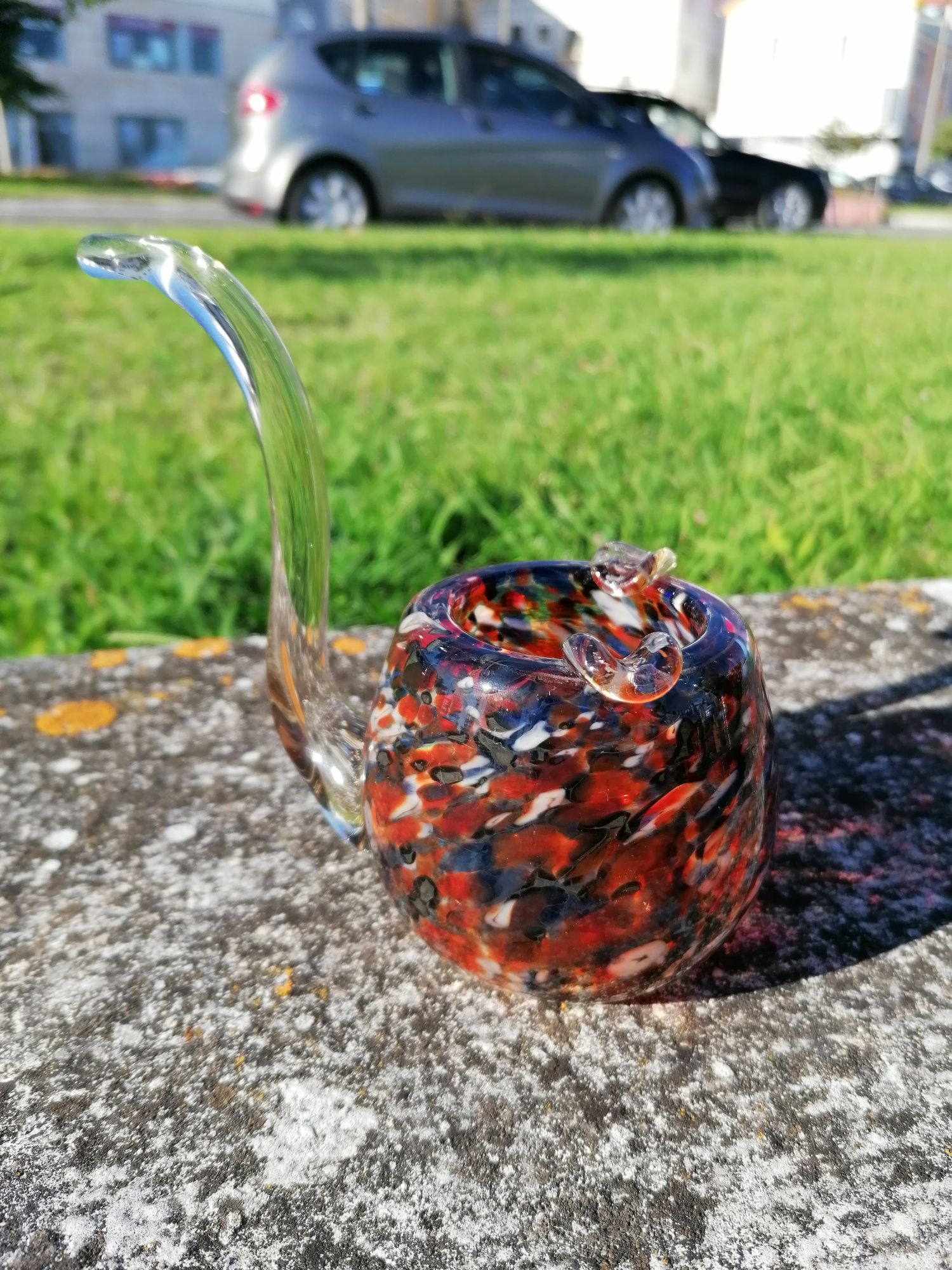 Cinzeiro em forma de cachimbo em vidro murano