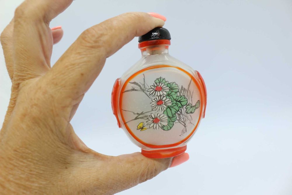 Snuff Bottle em Vidro Peking Paisagem e Floral XIX