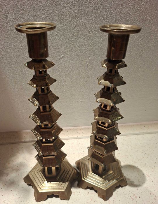 Swieczniki pagoda mosiądz 70s