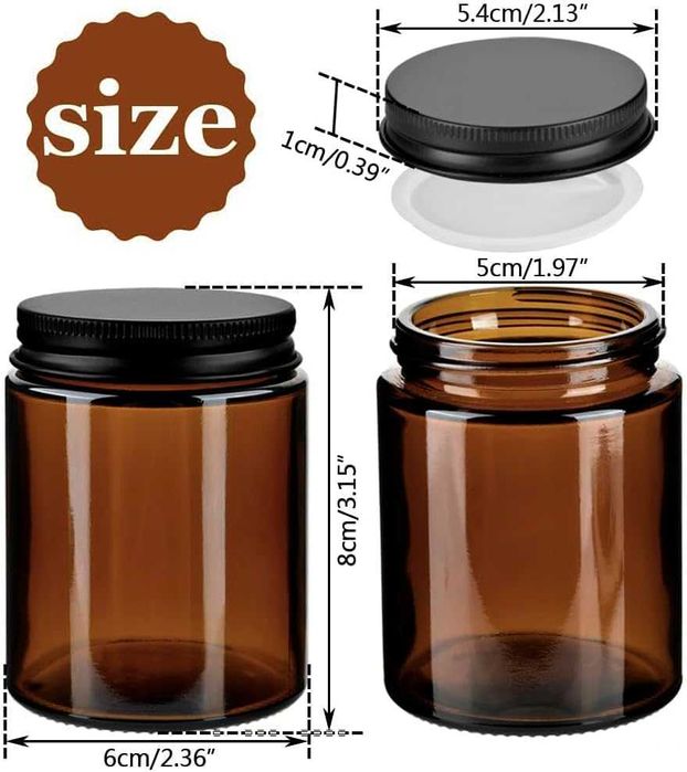 Słoik do kosmetyków ,świec ,brązowe szkło z metalową pokrywką 8szt