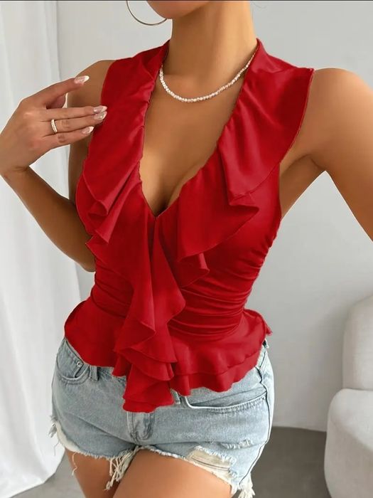 Жіночий сексуальний топ без рукавів з V-подібним вирізом  з ме