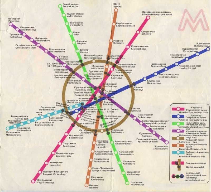 Схема линий Московского метро-тена им. В. И. Ленина /раскладушка 1977