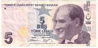 Turcja, banknot 5 lir (2013) - st. 3