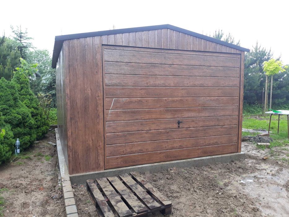 Garaż blaszany 3,5x5 orzech złoty dąb garaże WZMOCNIONY