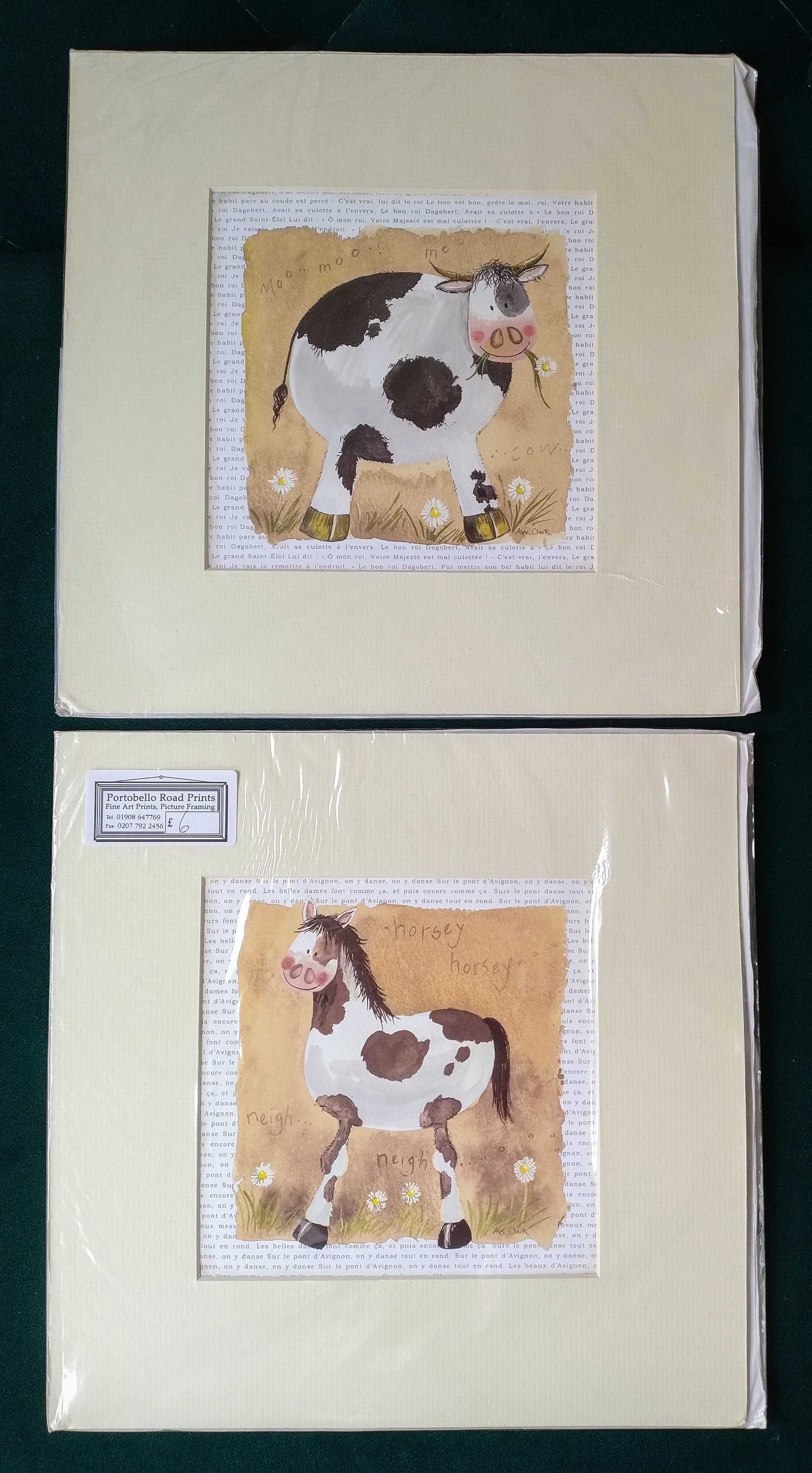 Portobello grafika litografia obrazki obrazy krowa krówka koń konik