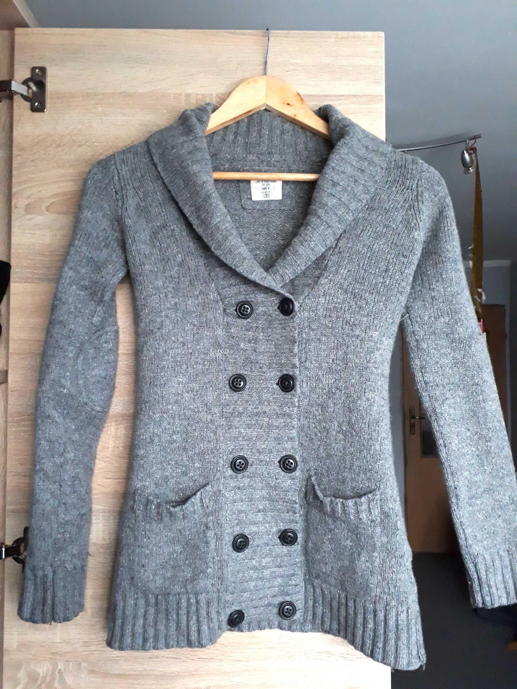 OKAZJA szary damski sweter na jesień zimę kardigan vintage