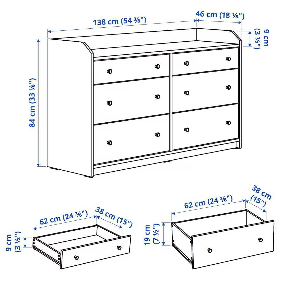 Hauga Komoda, 6 szuflad, malm  138x84 Ikea Nowa w kartonach