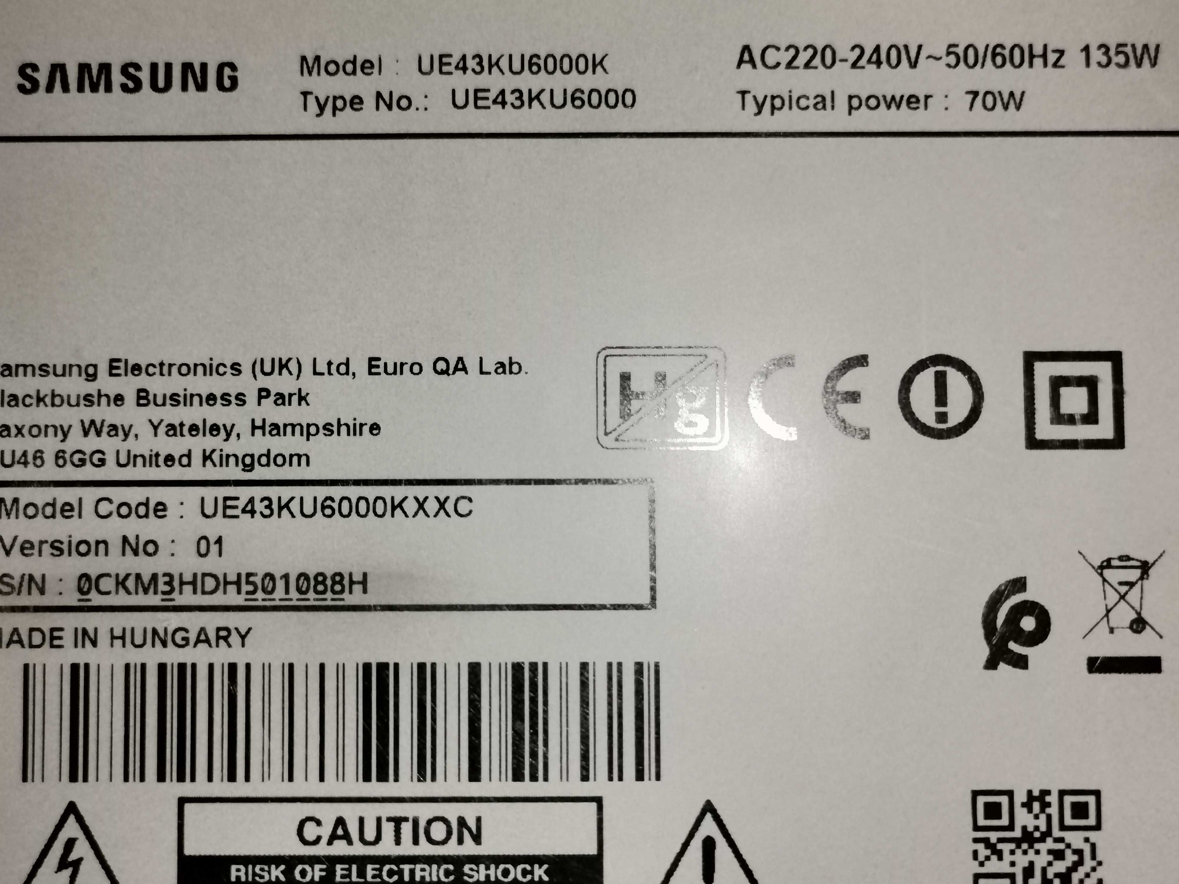 Mainboard Samsung smart tv UE43KU 6 0 0 0   BN94- 1 0 7 9 9 D