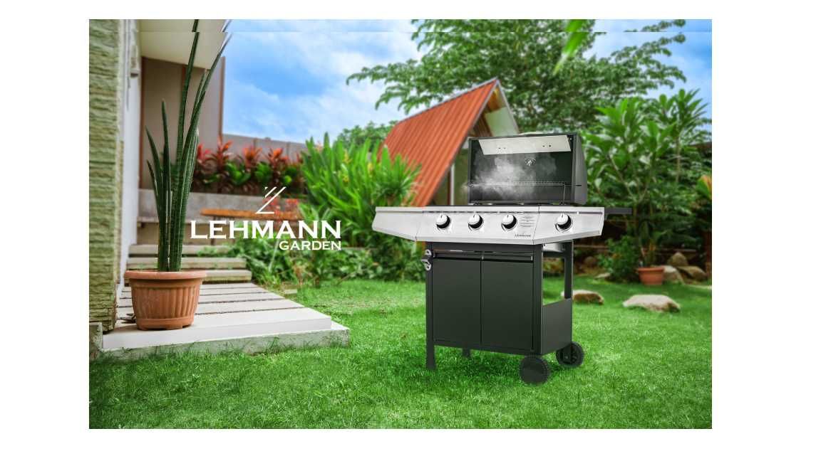 Grill gazowy ogrodowy żeliwny Lehmann Texas ruszt 3+1 czarny, srebrny