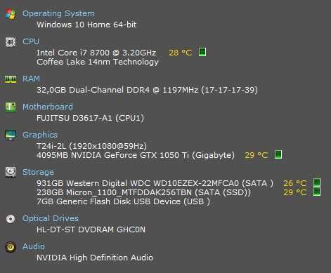 i7-8700 / 32GB / 240GB SSD 1TB HDD / GTX1050 Ti / Windows 10