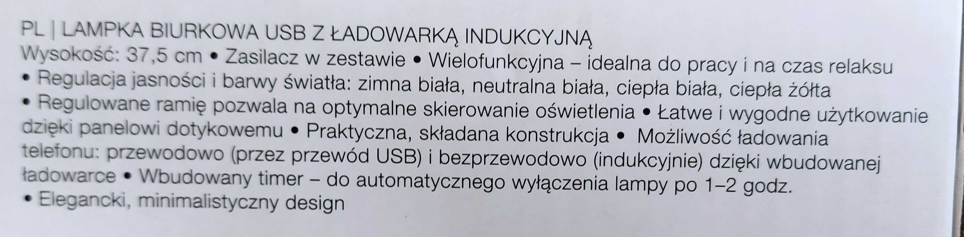 Lampka biurkowa USB z ładowarką indukcyjną Smukee - biała