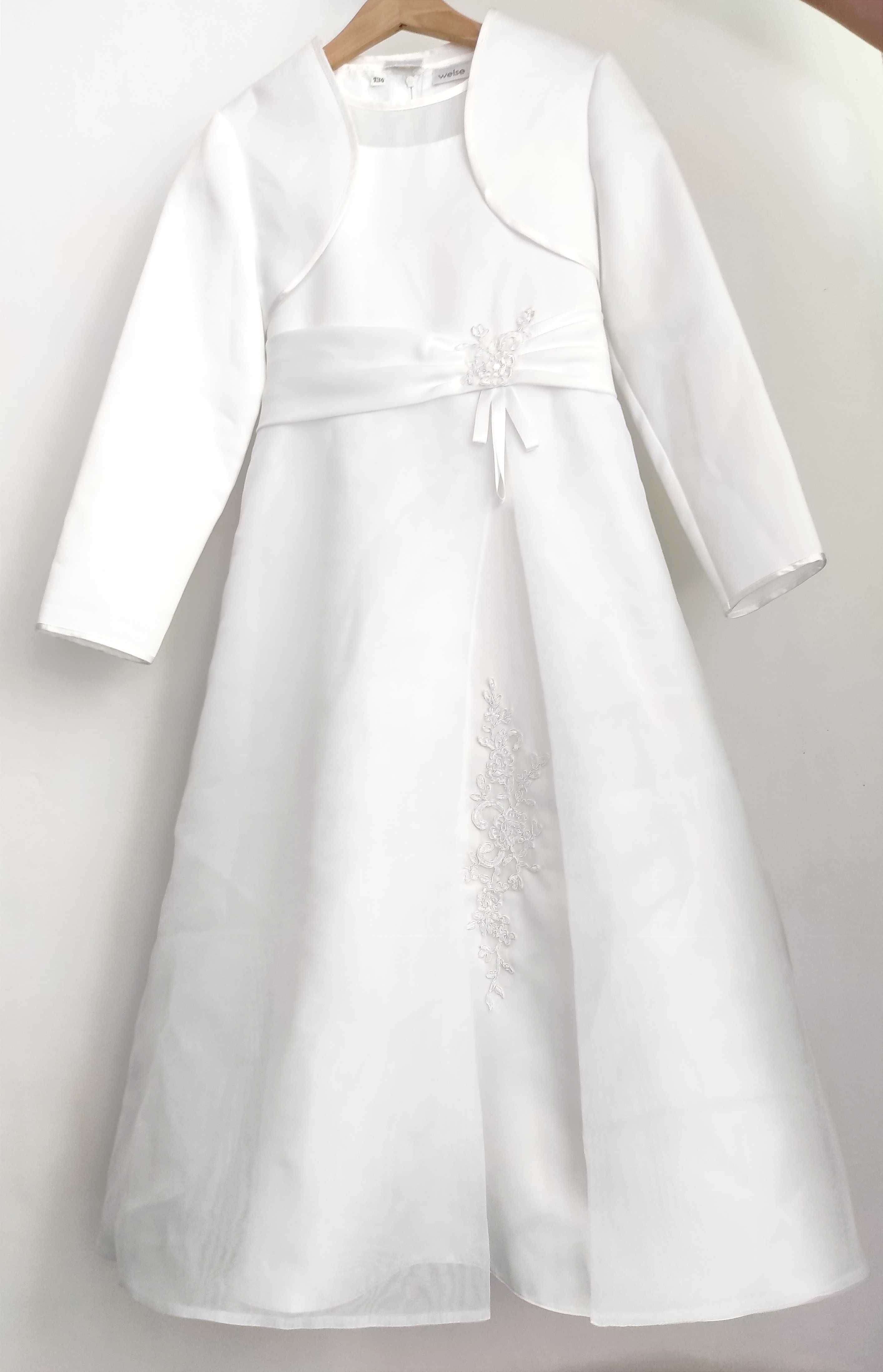 Śliczna sukienka biała komunijna i bolerko marki Weise 134 cm
