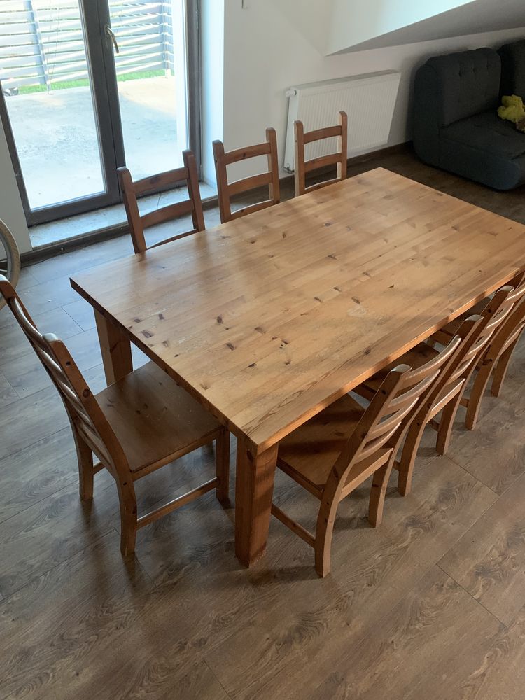Stół drewniany 180 cm x 100 cm z krzesłami