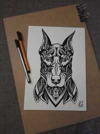 Rysunek: doberman - cienkopis, A4, 200 g/m2