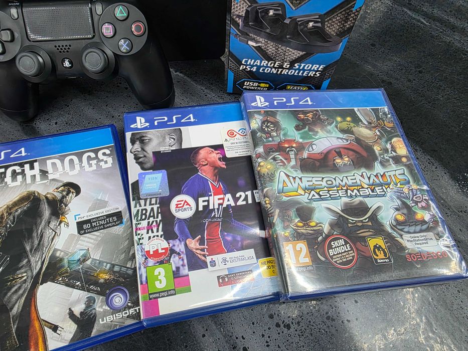 Konsola PS4 Playstation 4 SLIM 1TB + ładowarka stojak 5 gier GW6 SKLEP
