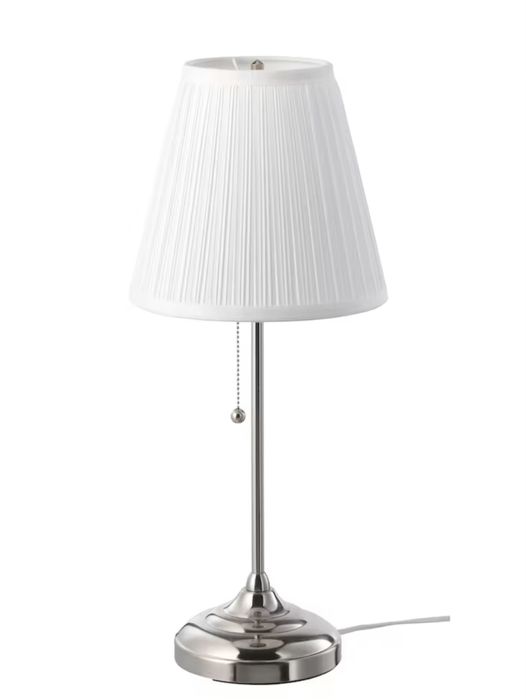 Lampa stołowa, nocna niklowano/biała